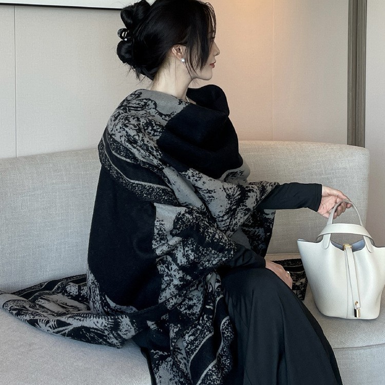 小众设计感开叉斗篷大披肩女秋冬空调房保暖双面针织高端披风外搭|undefined