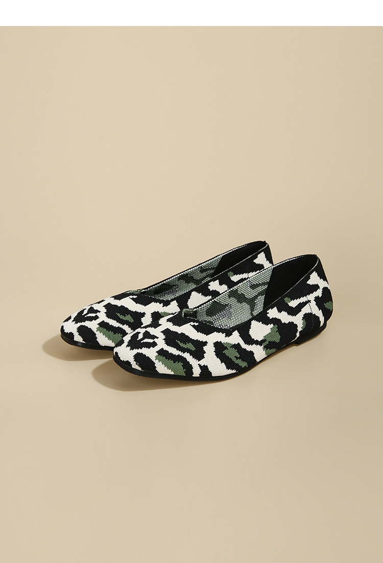 Queen's Flying Single Bean gewebte, große Damenschuhe mit flachem Boden und gestrickten Bootsschuhen mit quadratischer Zehenpartie und weicher Sohle_voghion.com