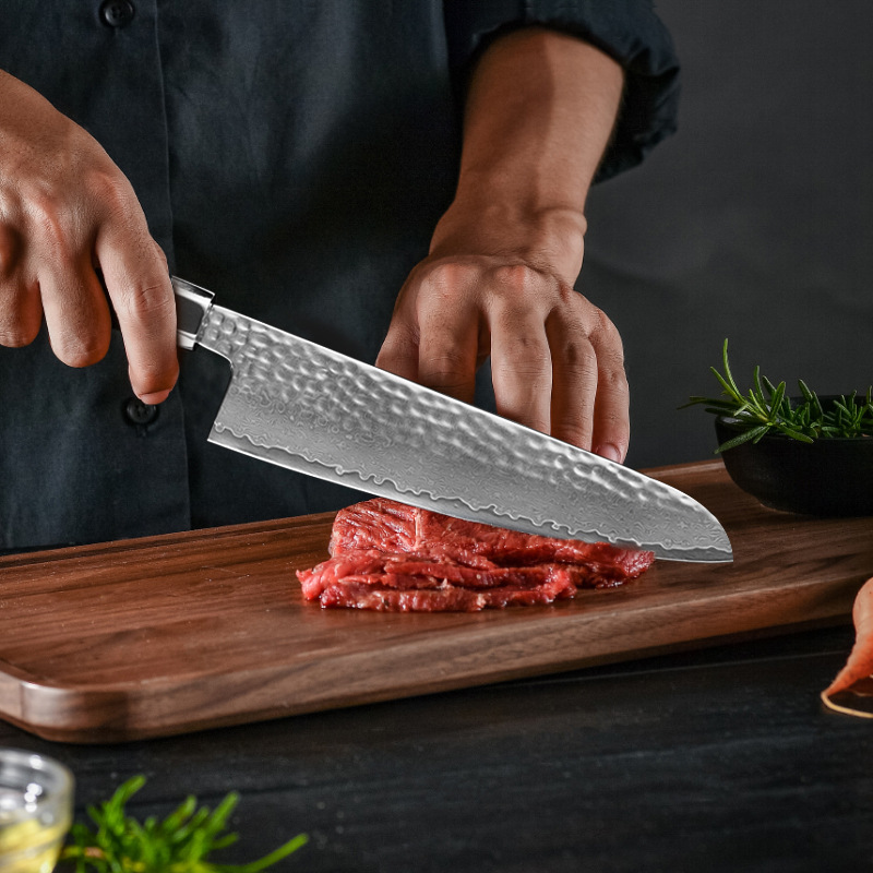 Cuchillo de cocina de acero de Damasco de 8 pulgadas con mango de madera de colores, cuchillo de chef estilo japonés, cuchillo para cortar carne, cuchillo de cocina Yangjiang con envío transfronterizo