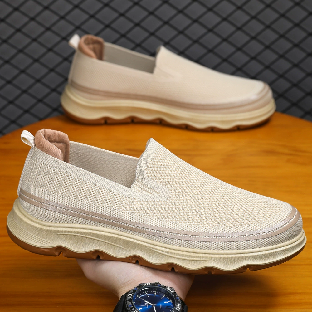 Трансграничный летающий вязаный большой размер мужская обувь новая педаль ленивая обувь дышащая легкая толстая подошва тонкая сетчатая обувь