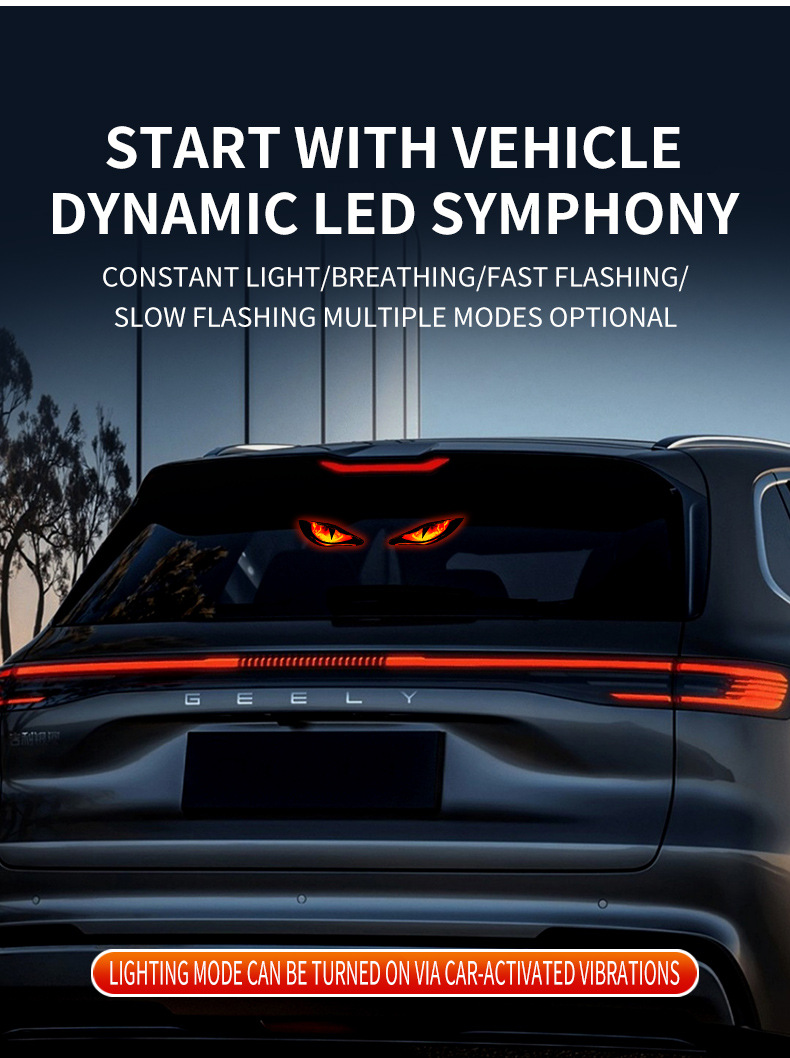 Solar-Powered Car Devil's Eye LED Ambient Light, Wireless Suction Cup Dynamic Expression Light, Red, Blue, Green Tri-Color Available
