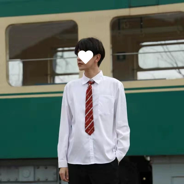 Men's white long sleeves + red crown tie