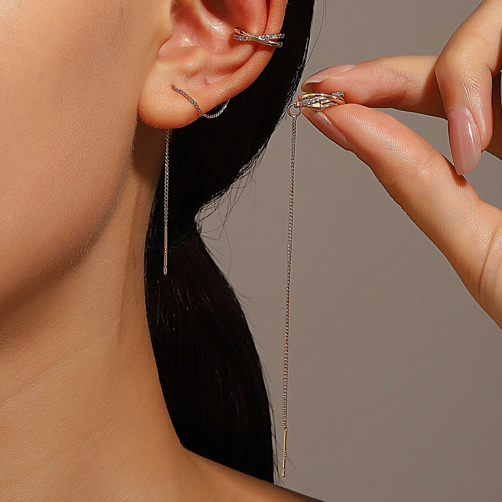 Europa y América ins simple clip de oreja de elfo sin orejas perforadas diseño de nicho de temperamento de moda borla de cadena larga clip de hueso de oreja