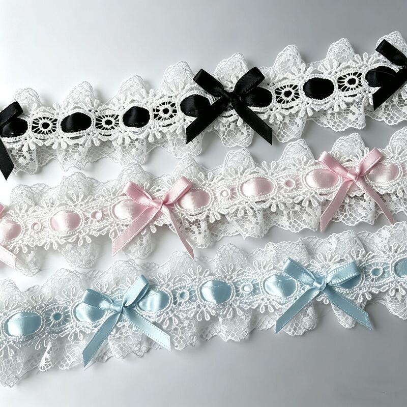 French-Style Lolita Bow Lace Trim Accessories, High-End Pleated Ribbon for DIY Materials and Accessories