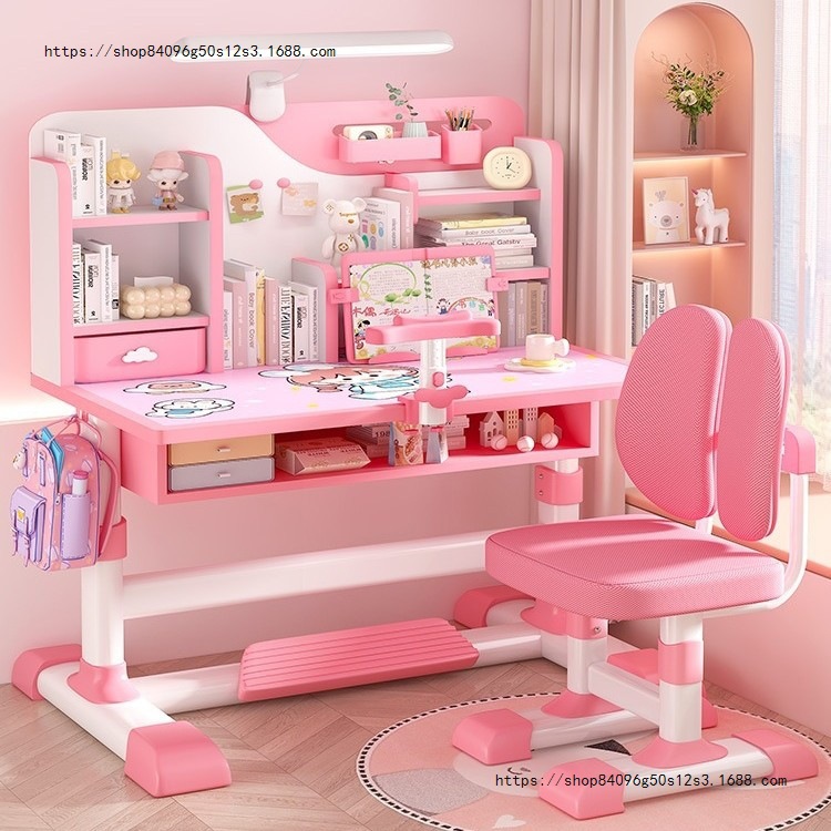 Children's Study Table, Home Primary School Student Writing Homework Desk, Simple Children's Desk and Chair, Liftable Table Set