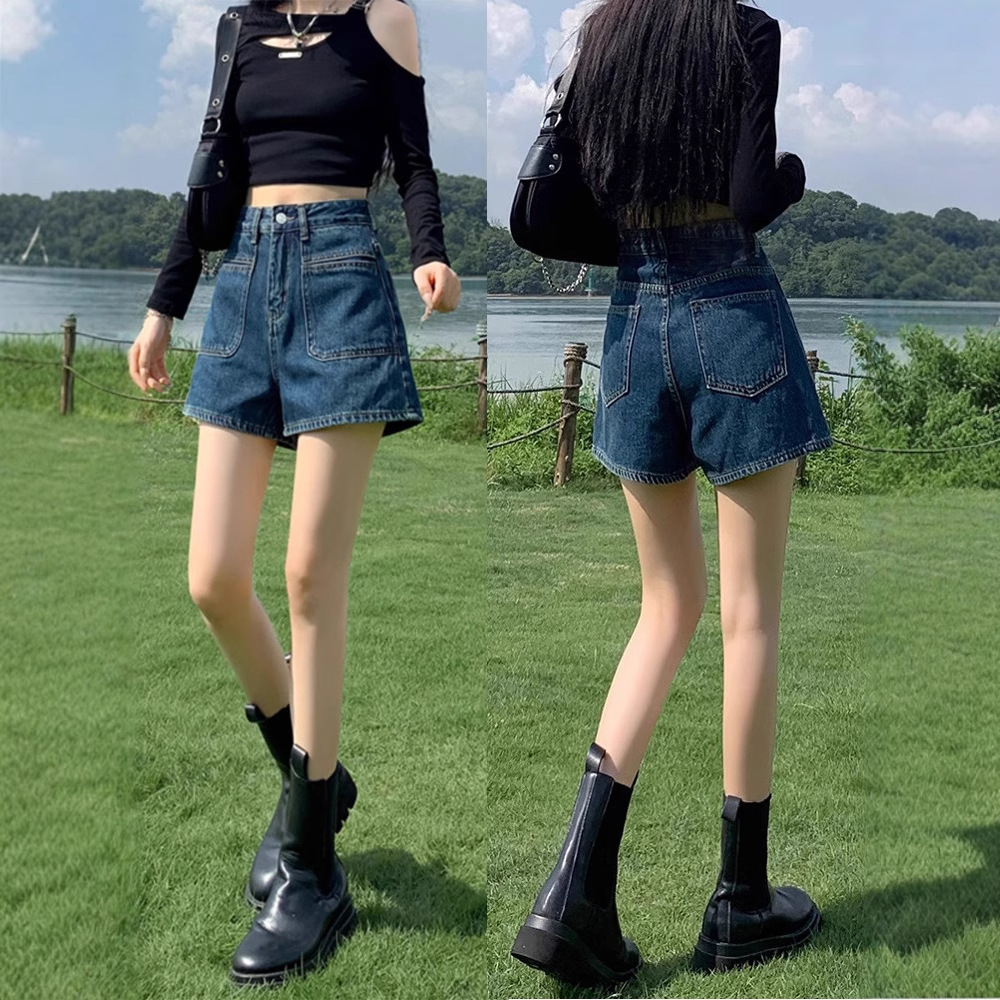 여성용 하이웨이스트 와이드 레그 워싱 청바지 2025 여름 새로운 디자인 루즈하고 패셔너블하며 슬림하고 다재다능한 아우터 반바지