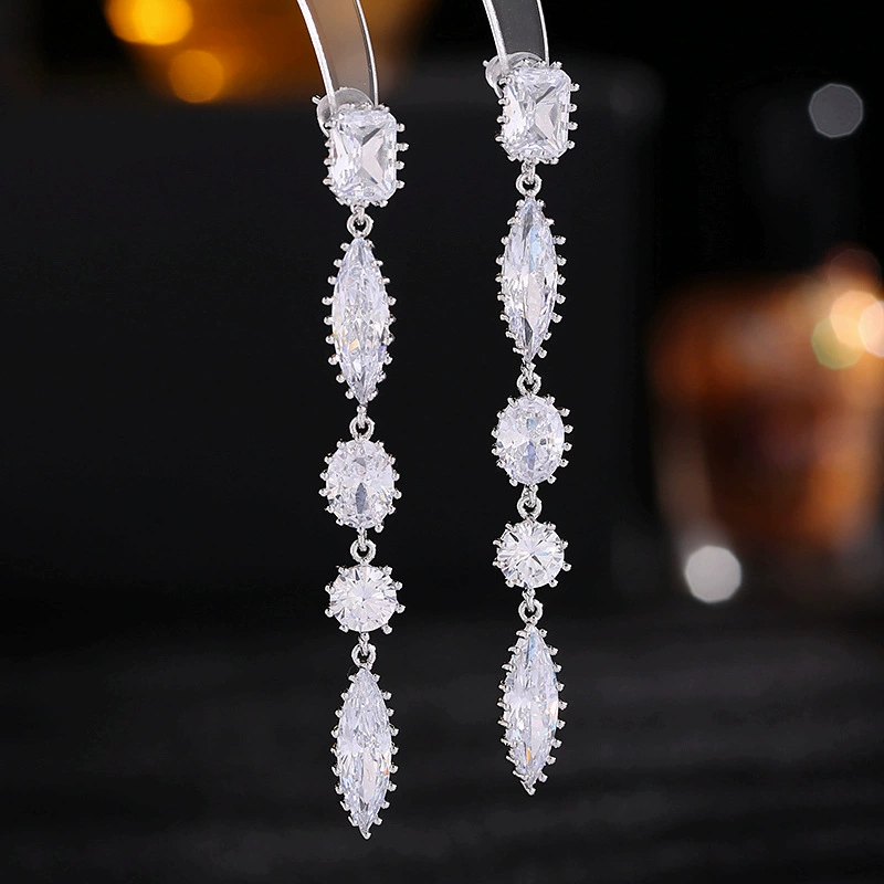 Серебряная игла, длинные серьги для скульптурирования лица, цирконий, образец серебро 925, стиль легкая роскошь, высокий качество