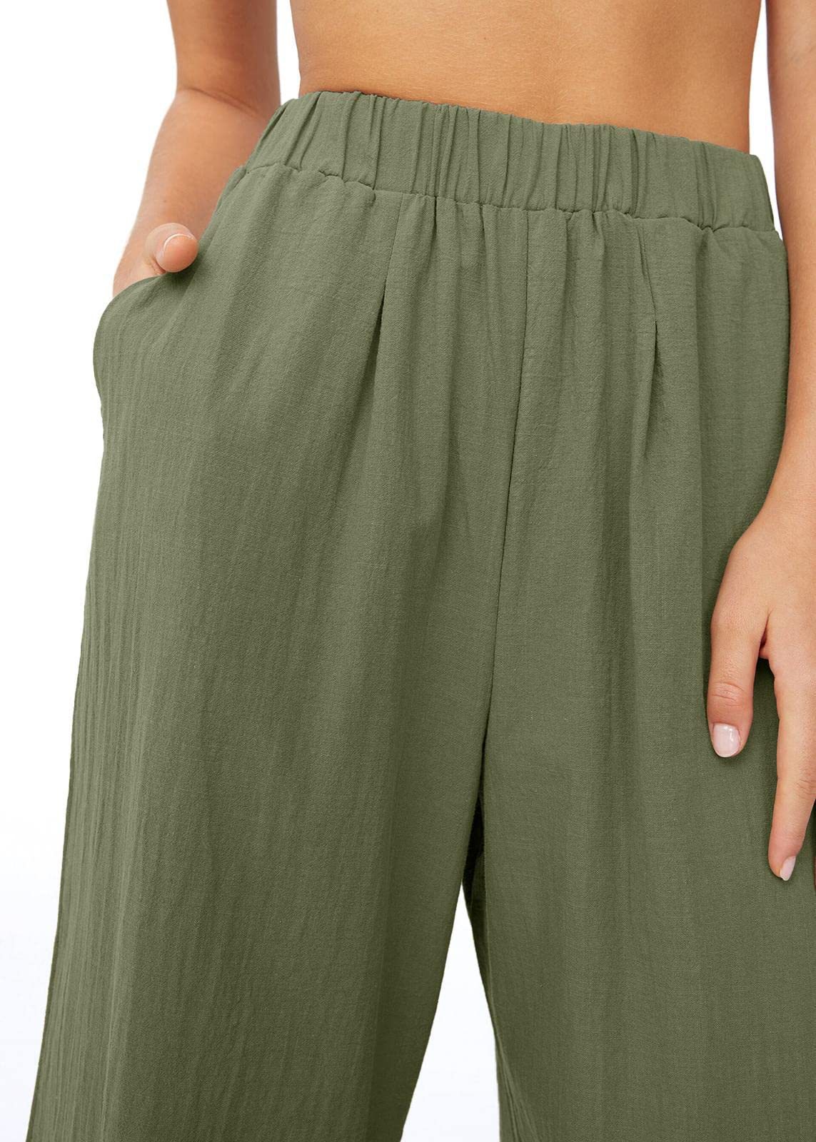 Effortless High-Waisted Wide-Leg Linen-Blend Trousers For Women, Comfortable Loose Fit Casual Palazzo Pants_ecoleips.com