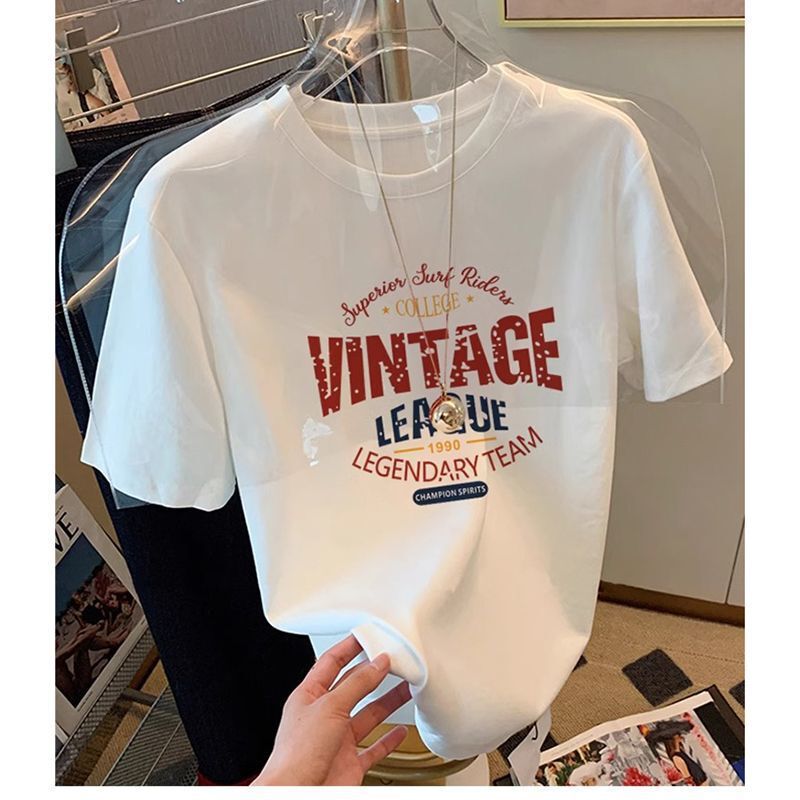 Fashion Thickened Niche Design Brushed Shoulder Short-sleeved T-shirt Women's Stylish White Top Base Shirt Summer and Autumn