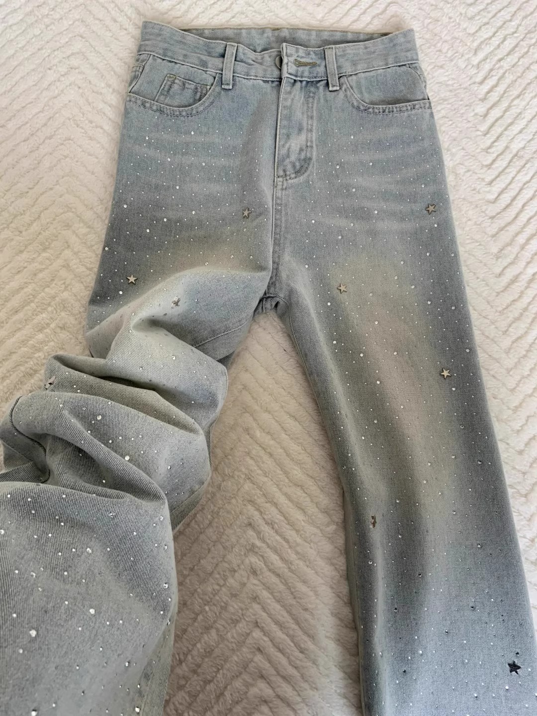 Light Blue Wide-Leg Jeans – High Waist Flattering Trousers With Diamond Shimmer (S-2XL, Day-to-Night Staple)_mkmklike.com