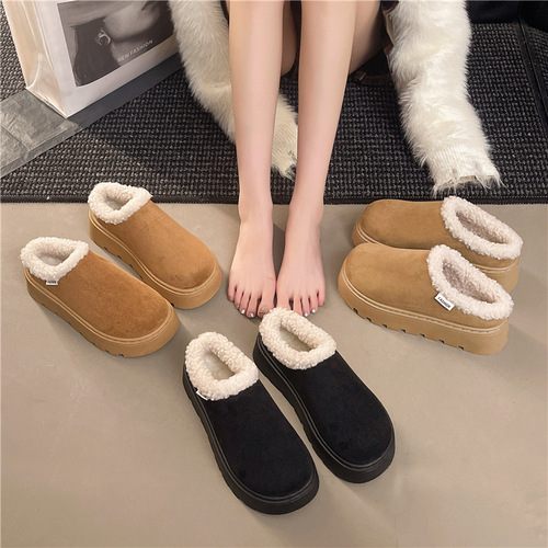 Thick sole and large size baotou slippers for women's autumn new style warm and comfortable cotton shoes, fur shoes wholesale