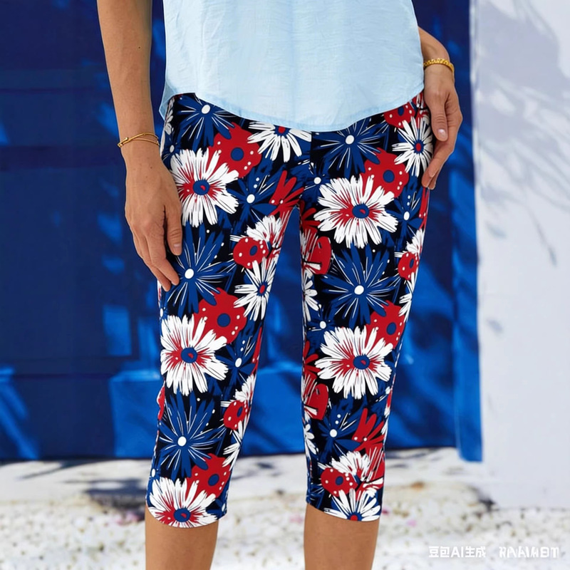 Temu Independent Site New Independence Day Elements 3D Digital Printing Casual Trendy Yoga Shorts Women's Leggings