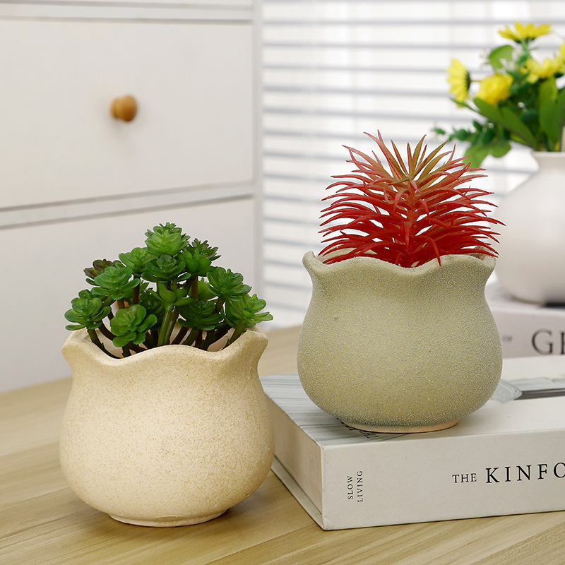 Cerámica de gres planta suculenta maceta escritorio creativo sala de estar decoración olla cerámica transpirable planta verde planta olla al por mayor