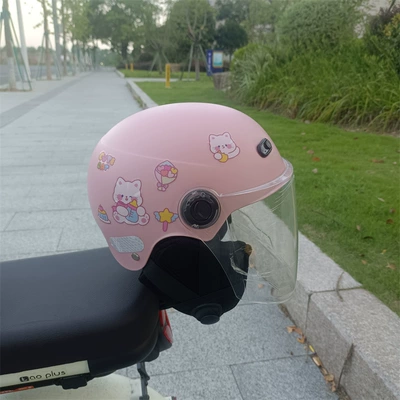 Motosiklet kaskı (dəbilqə) | New national standard 3C years old - white-long-light-pink-no-15-1-5-years-old-ear-protection-jz
