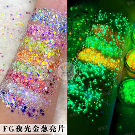 现货批发美甲夜光亮片闪粉混合夜光金葱粉滴胶小挂件夜光亮片12色