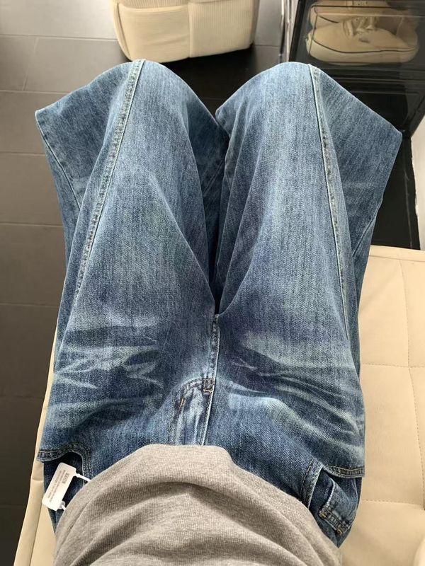美式弯刀裤女秋款高个子牛仔2025新款垂感复古蓝工装高腰提臀秋款|undefined