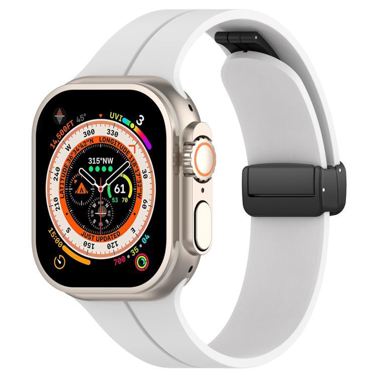 Correa de silicona con ranura plana con botón negro plegable para Apple Watch 42 - 49mm tamaño completo universal