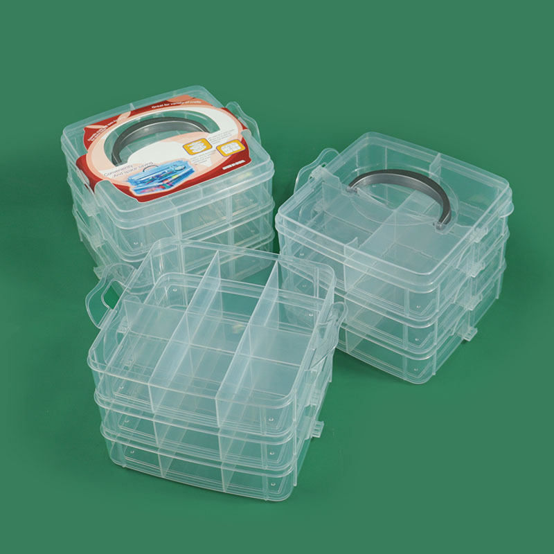 小さいサイズの3層のアクセサリーの箱は透明なプラスチックの金属のツールの箱の皮の筋のアクセサリの分格の収納ボックスを取り外します。|undefined