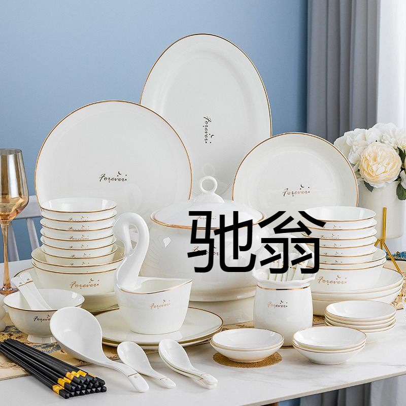 lr4碗碟套装家用2023新款陶瓷骨瓷轻奢乔迁餐具碗盘碗筷盘子碗高