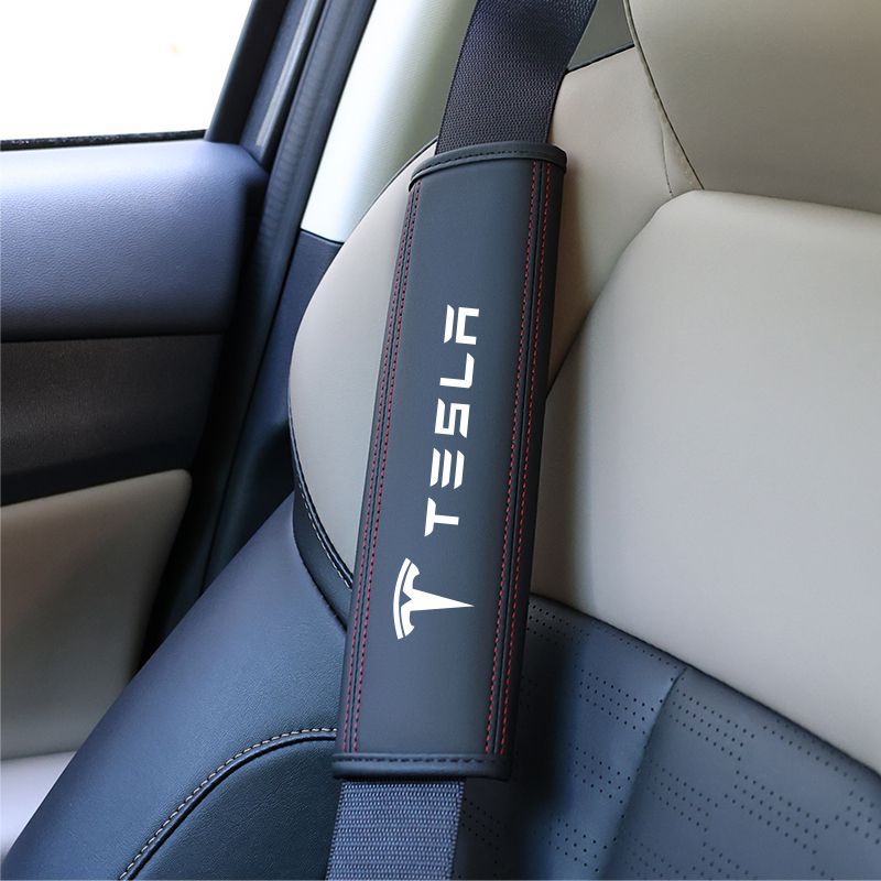 Seatbelt Shoulder | Universal Seat belt shoulder pad - tesla-black-red-line-shoulder-pad-single-piece