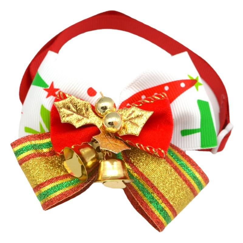 Christmas Pet Bow Tie with Bell, Bowknot, Cat and Dog Tie, Snowflake Plaid, New Model, Cross-Border Wholesale in Stock