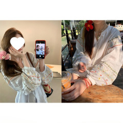 【现货】im向 超重工！斯米兰花境~亚麻棉刺绣娃娃衬衫+a字半裙女