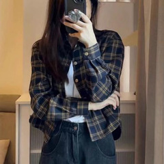 磨毛格子衬衫女短款外套春秋2025新款爆款长袖上衣小个子开衫衬衣