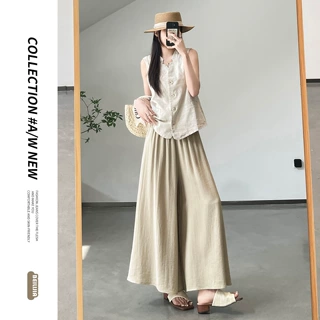 亚麻阔腿裙裤女2026夏季薄款小个子高腰显瘦垂感冰丝九分山本裤子