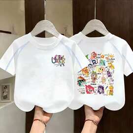 女童短袖体恤新款中大童夏季女孩时髦上衣宝宝甜美可爱圆领打底衫