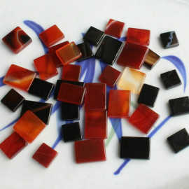天然红玛瑙黑玛瑙长方片四方块贴片无孔双面平 手工diy材料配件