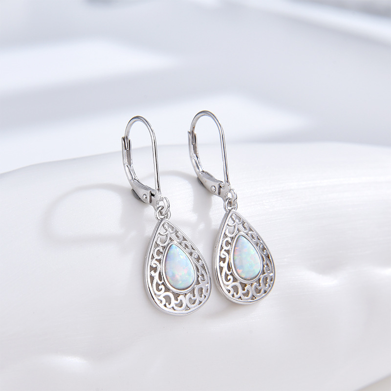 Pendientes de ópalo en forma de gota de plata esterlina transfronteriza 925 para mujer, moda europea y americana, lujo ligero, pendientes de alta gama
