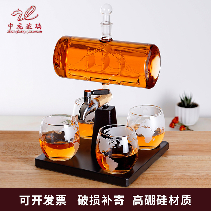 厂家现货一帆风顺水龙头泡酒瓶套装亚马逊同款威士忌盛酒器套装