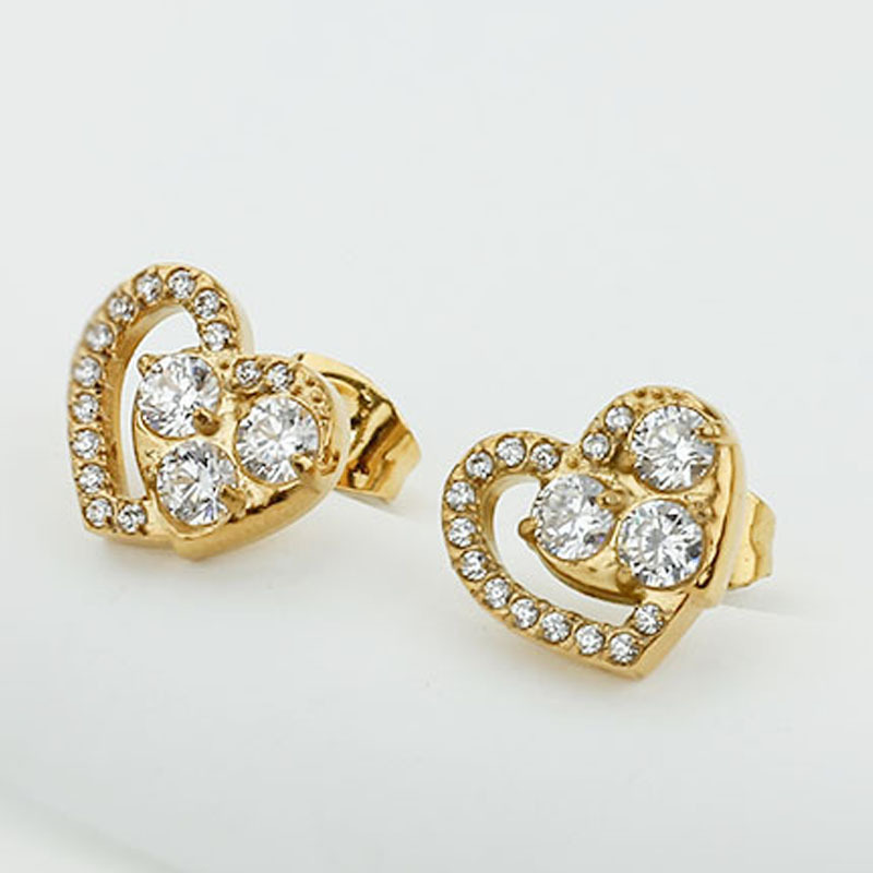 1 Pair IG Style Sweet Heart Shape Hollow Out Inlay Titanium Steel Zircon Ear Studs display picture 13