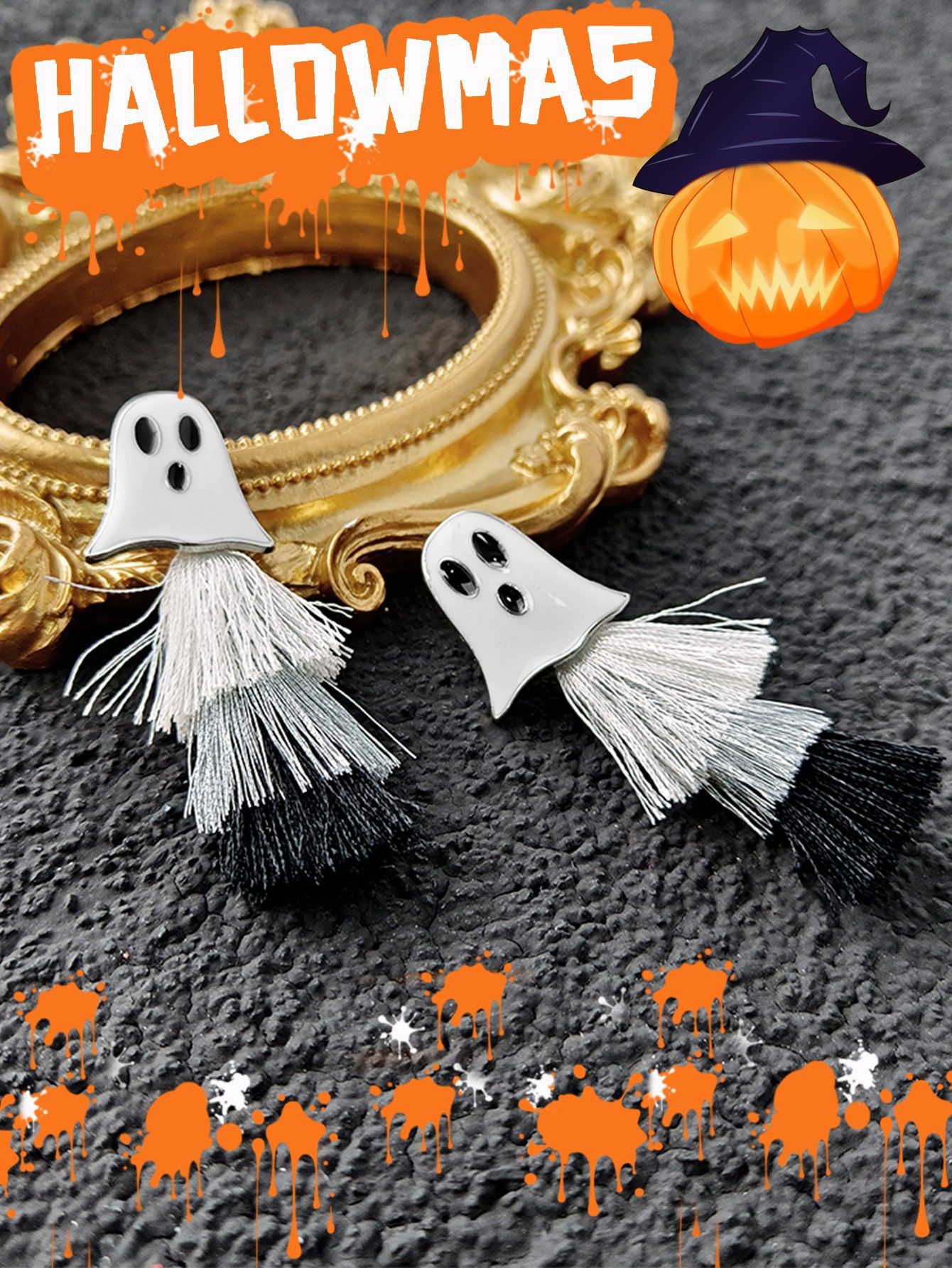 36g Weight Alloy Ear Needle Material 1 Pair Halloween Funny Classic Style Ghost Alloy Drop Earrings