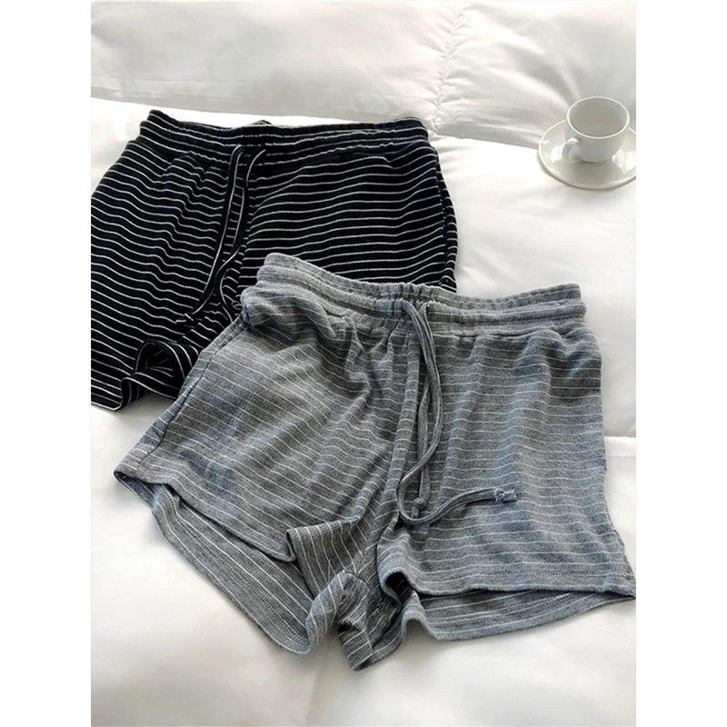 Korean Style High-Waisted Striped Plus-Size Women's Shorts, New Summer Model, Can Be Worn Outside, Loose-Fitting Home Wide-Leg Casual Pants