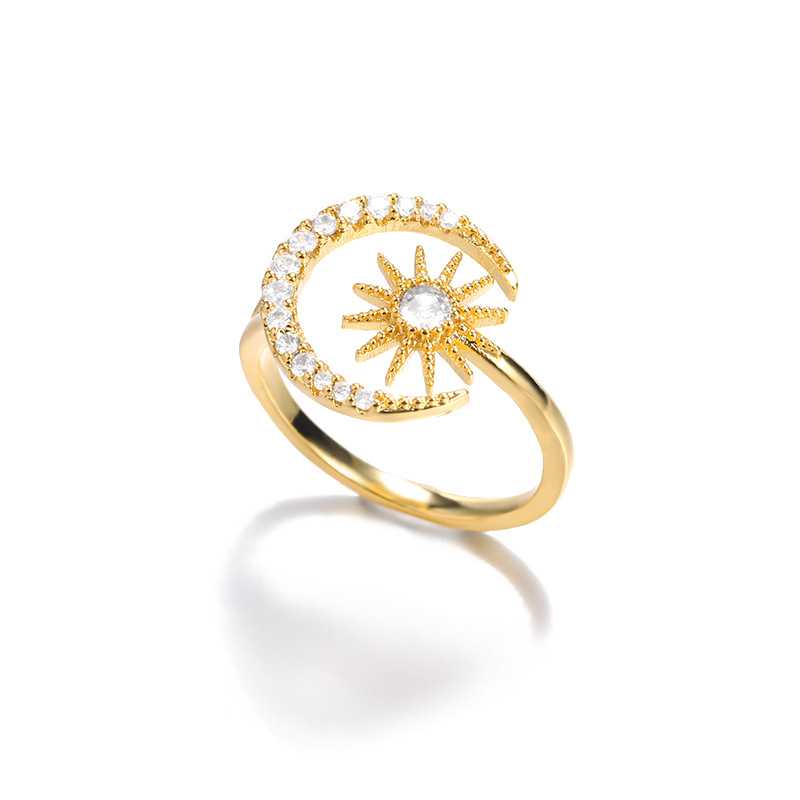 Casual, Daily Occasion 1 Piece Fashion Star Moon Brass Plating Inlay Zircon Open Ring