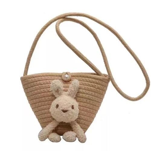 Cute Rabbit Crossbody Cotton Wire Woven Bag, New Crossbody Bucket Grass Woven Bag, Vacation Beach Bag, Versatile Women's Bag