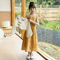 Новое платье на подтяжках в китайском стиле для девочек Hanfu. Ранняя весна. Летнее платье в национальном стиле. Весна и осень. Новый стиль для девочек в возрасте от 6 до 12 лет.