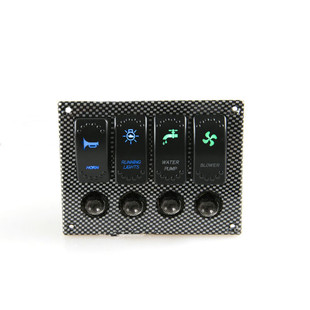 Carbon fiber 4-position switch panel combination with overload protector dual blue lights black and white modified switch panel