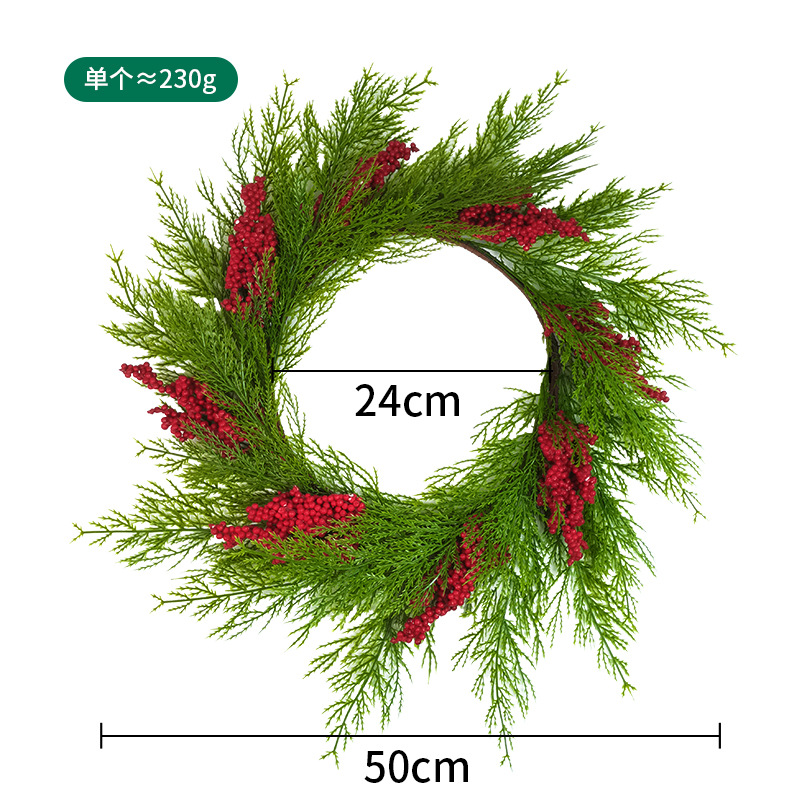 Adornos navideños, guirnaldas de piñas, flores decorativas de bolas rojas, puertas de guirnaldas de agujas de pino de alta gama, adornos de guirnaldas