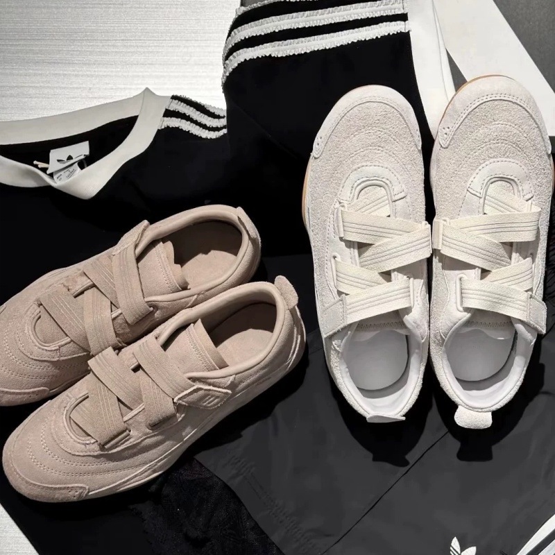 Retro Genuine Leather Velcro Moral Training Shoes for Women 2025 New Versatile One-Line Casual Sports Shoes Ballet Sneakers