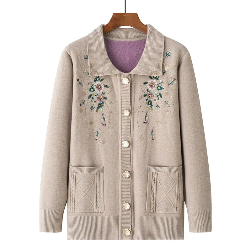 Бабушка осенний свитер женский средний и пожилой осенне-зимний вязаный пиджак новая мама с длинными рукавами кардиган
