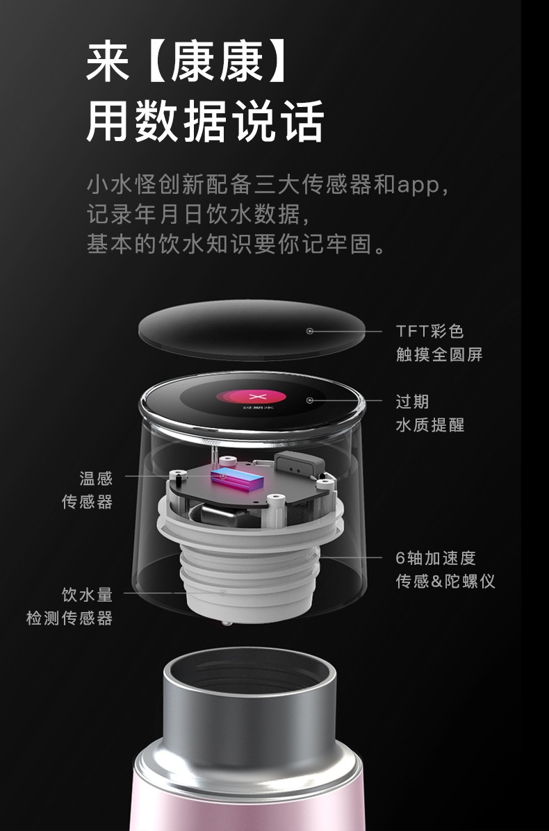 sguai小水怪m2智能保温杯316杯温度显示1.3寸彩屏水杯饮水量检测