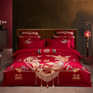 New Chinese Style Wedding Embroider Long-Staple Cotton Four-Piece Set Classy Wedding Cotton Multi-Piece Set Pure Cotton Big Red Ten-Piece Set