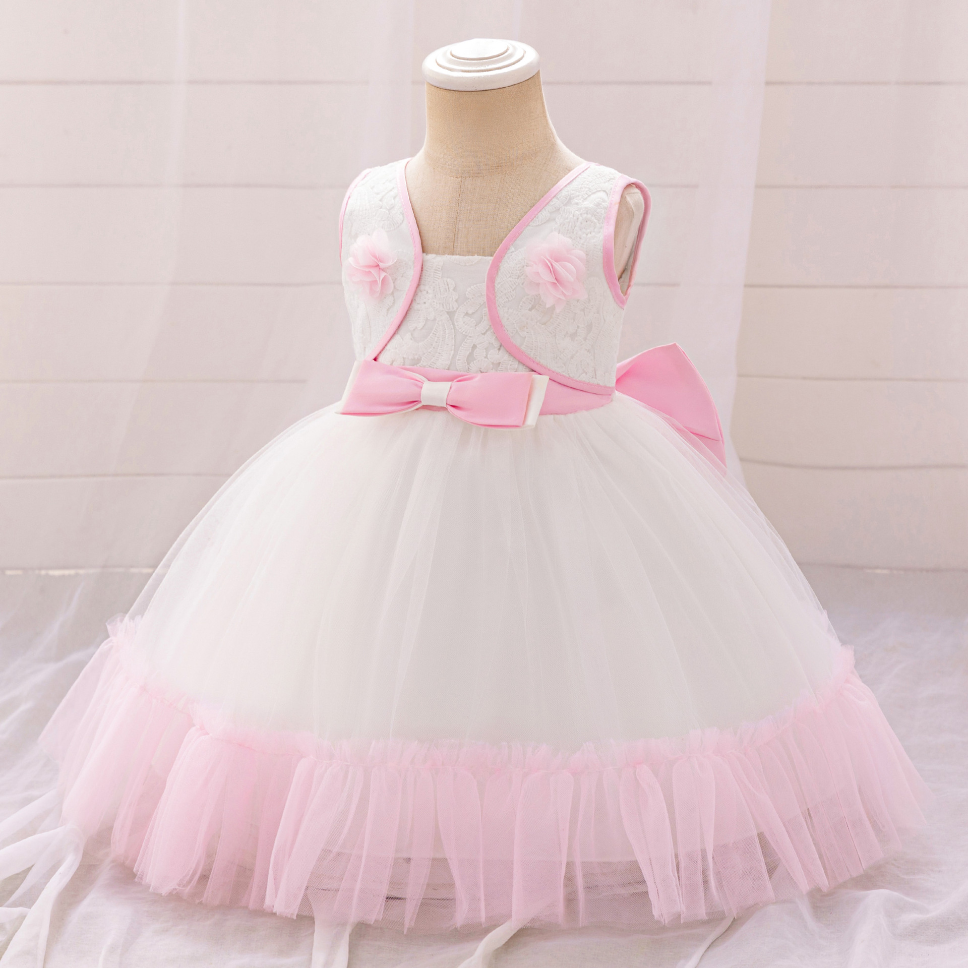 Baby dress nuevo vestido infantil de comercio exterior pompón vestido vestido de princesa de flores con lazo vestido de año nuevo image 3