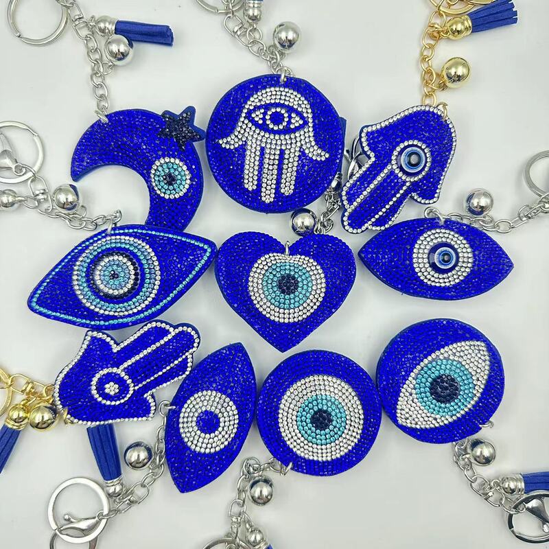 Cross-border Rhinestone Eye Keychain Devil's Eye Tassel Bag Pendant Blue Farmati Evil Eye Pendant