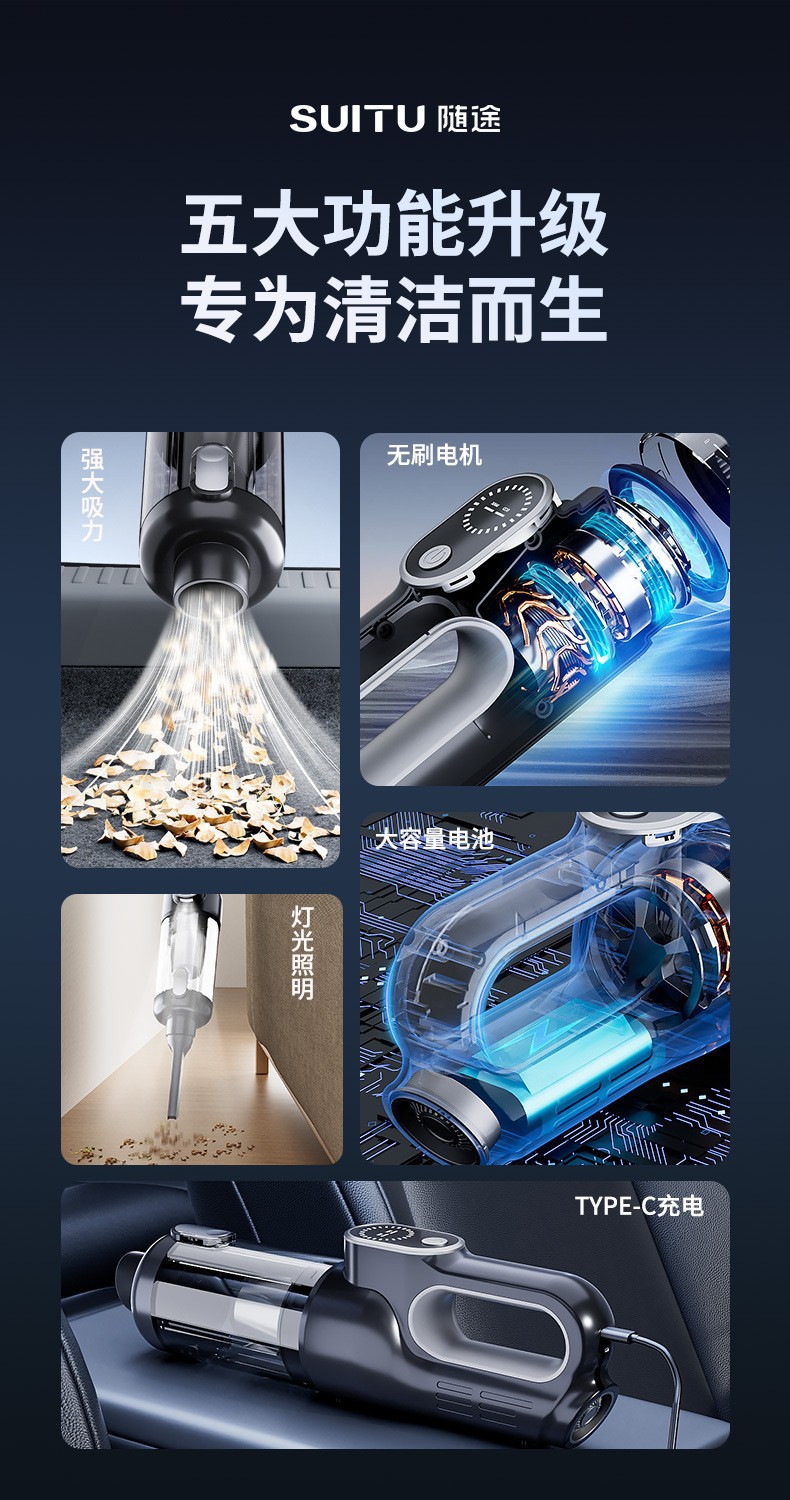 Car vacuum cleaner, high-power, dual-purpose for both suction and blowing, suitable for home and outdoor use, handheld, small and mini, designed for cars