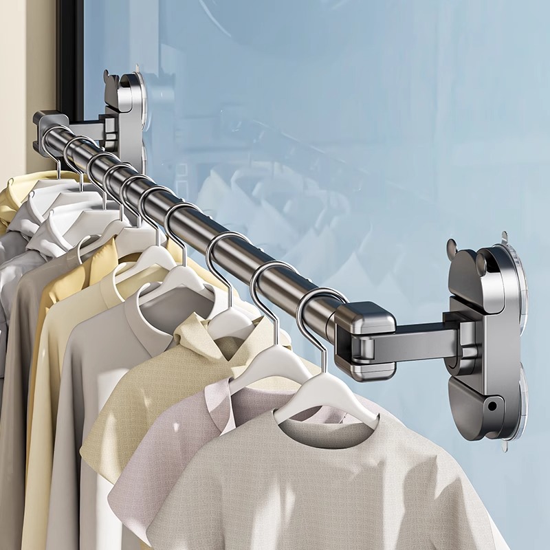 Suction Cup Retractable Clothes Drying Rod, No-Drill, Rotatable, Household Traceless Clothes Drying Tool, Balcony Window Glass Clothes Rack