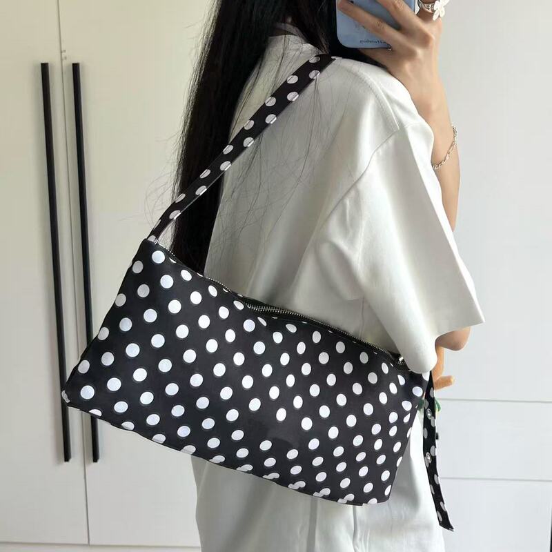 2026 New Niche Simple Black and White Polka Dot Rectangular Adjustable Versatile Commuter Shoulder Bag Small Tote Bag
