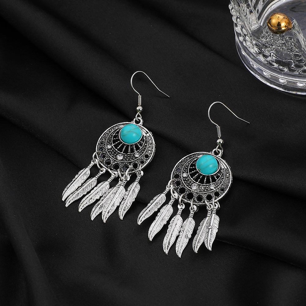 New Leaf Earrings Fashion Bohemian Dream Catcher Feather Tassel Earrings display picture 3